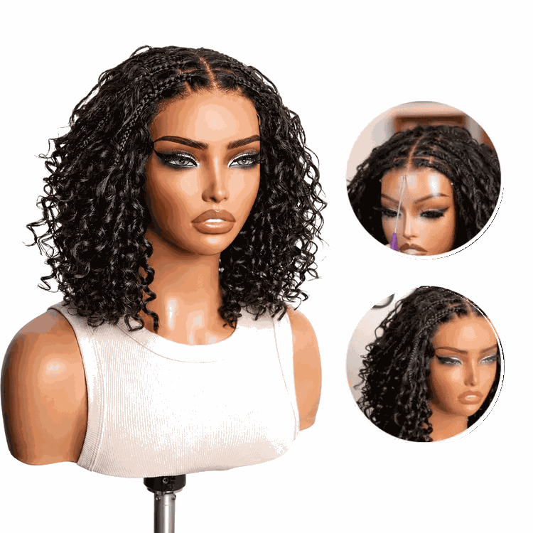 ✨13x6 HD Lace Wig Glueless Wear & Go 12” Boho Braids Water Wave Pre-Cut Lace Wig – Premium Fiber, Beginner Friendly